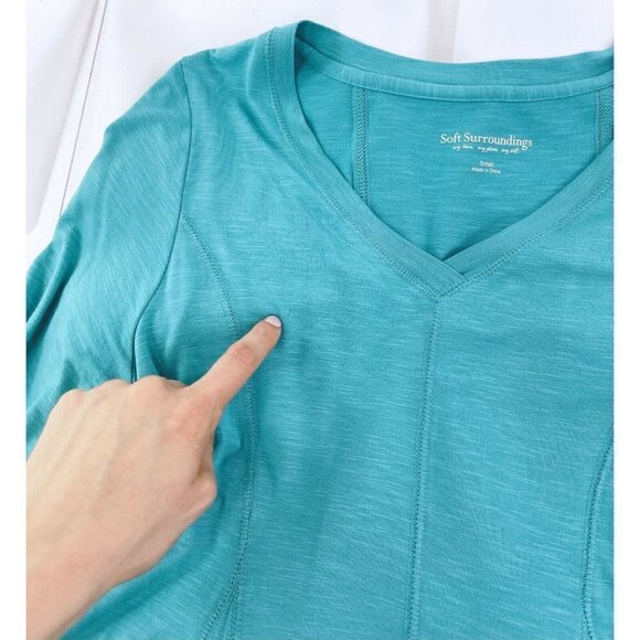 Soft Surroundings Sz S Slub Knit A Line Swing Top Blouse V Neck Womens Teal - Picture 5 of 9